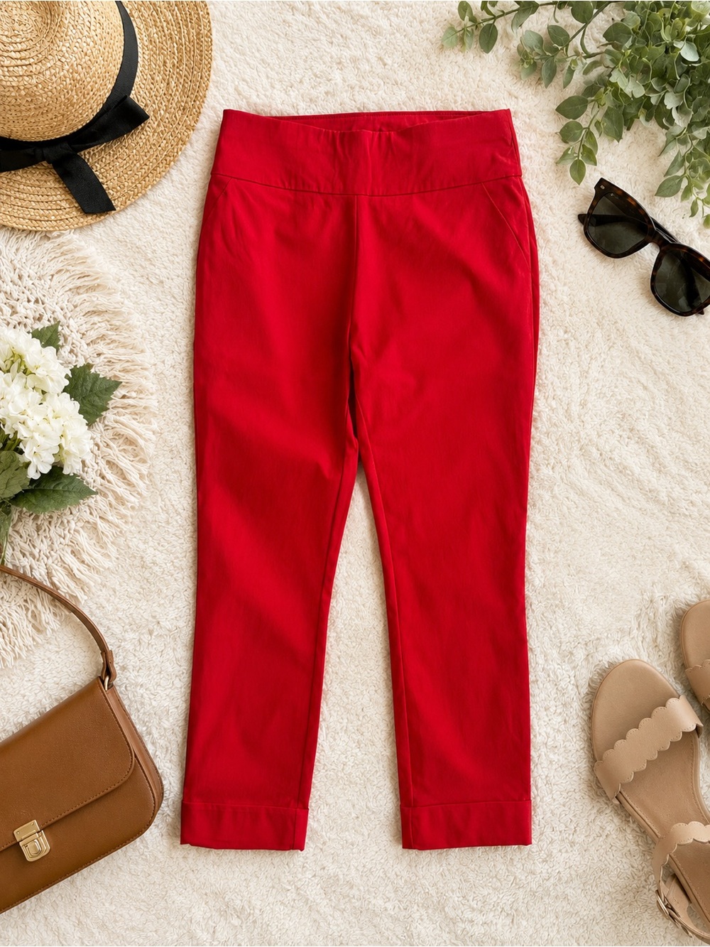7th Avenue Design Studio Red Cropped Pants Women’s Small Stretch Pull On